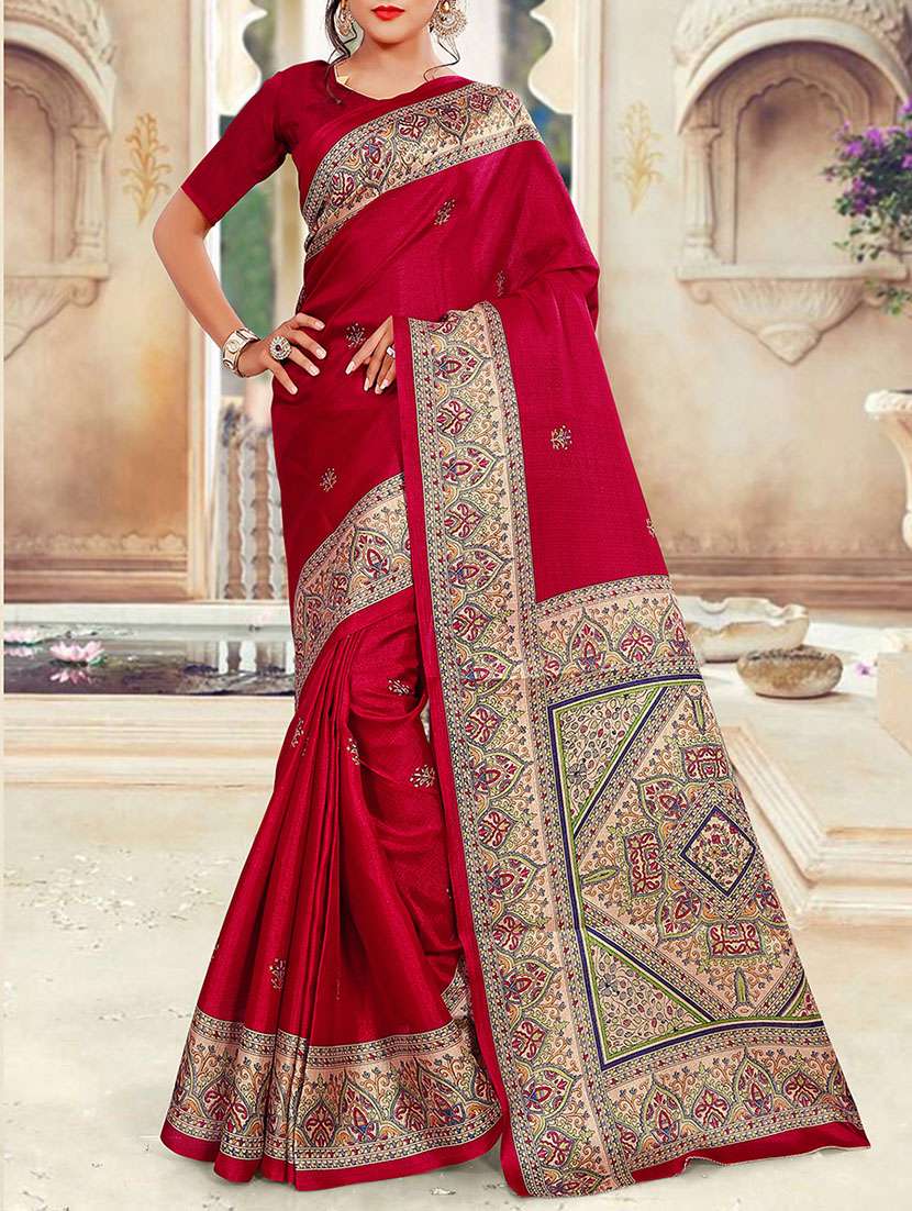 pink printed saree with blouse