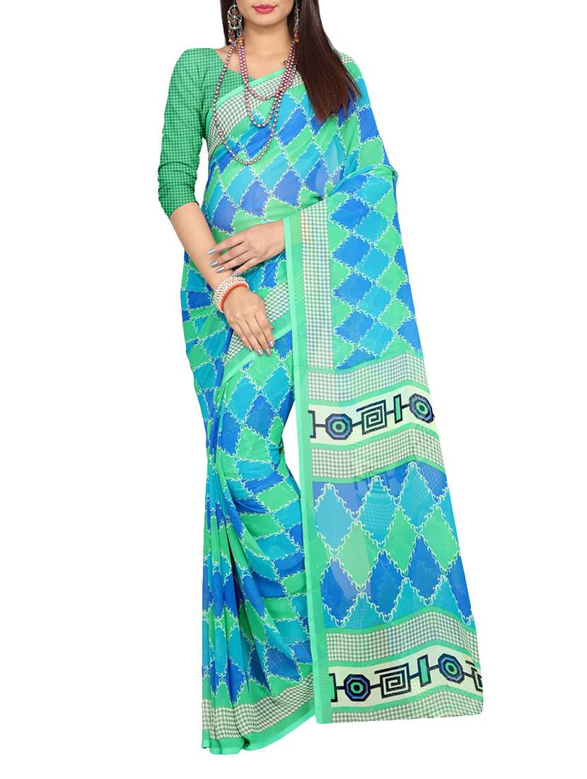 multi colored faux georgette printed saree with blouse