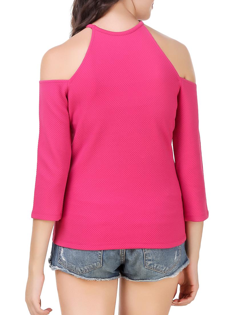cold shoulder solid top - 14379402 - Standard Image - 2