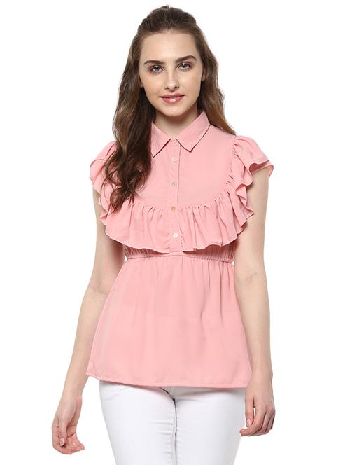 pink poly blend ruffle top - 14381052 - Standard Image - 0