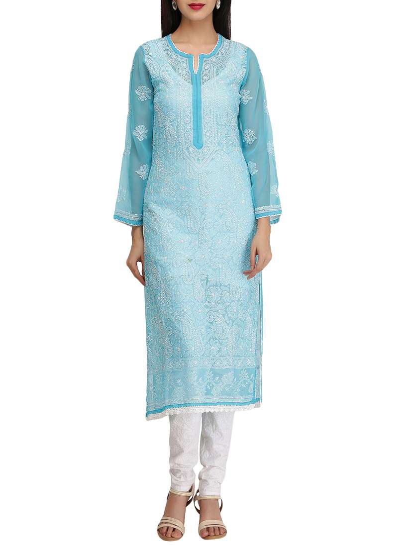 ada blue georgette straight kurta
