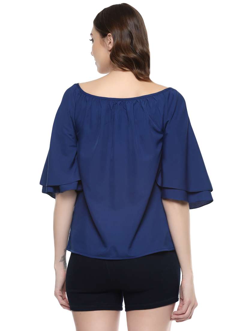 gathered neck cold shoulder top - 14382807 - Standard Image - 2