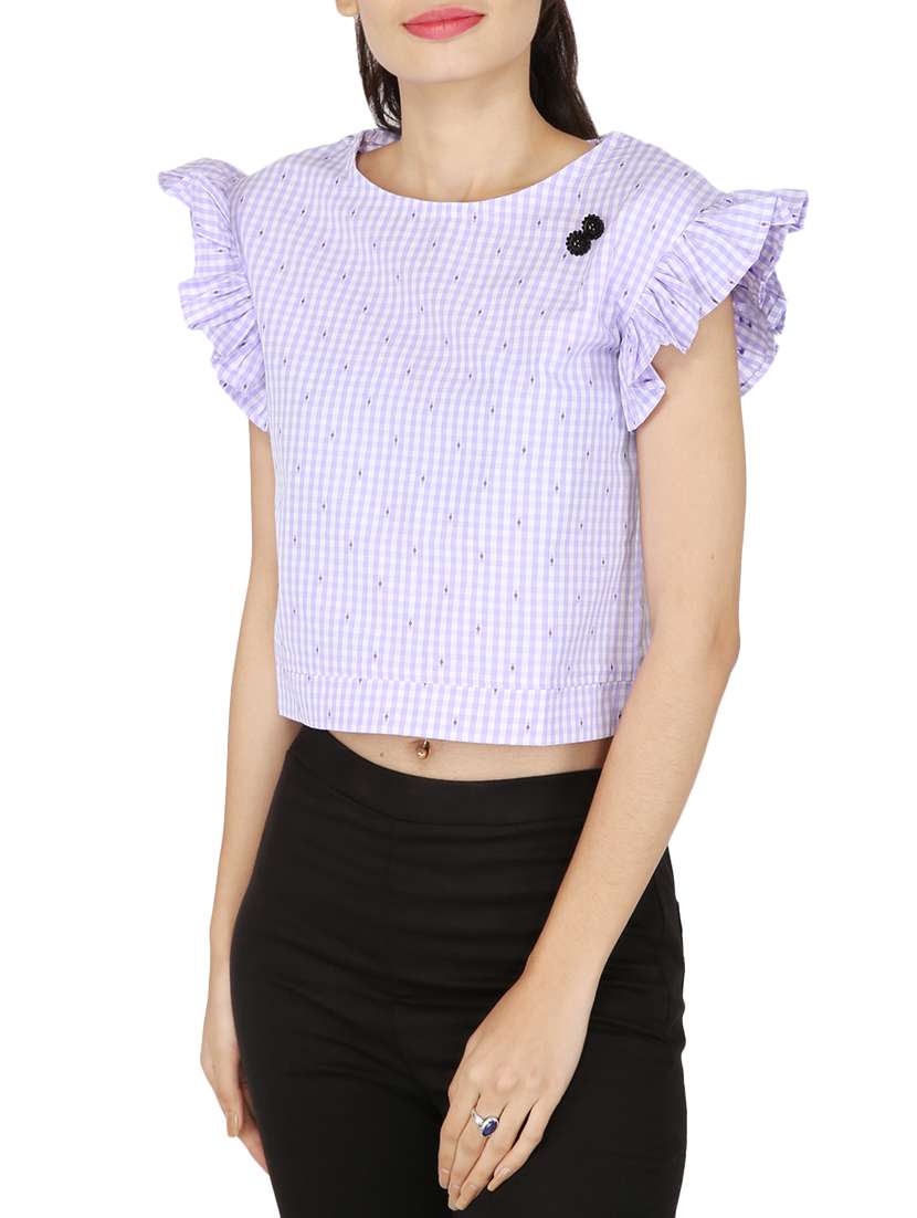 purple checkered cotton crop top