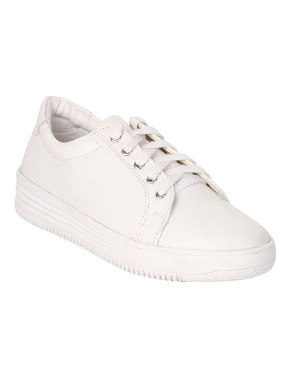 white faux leather laceup sneakers