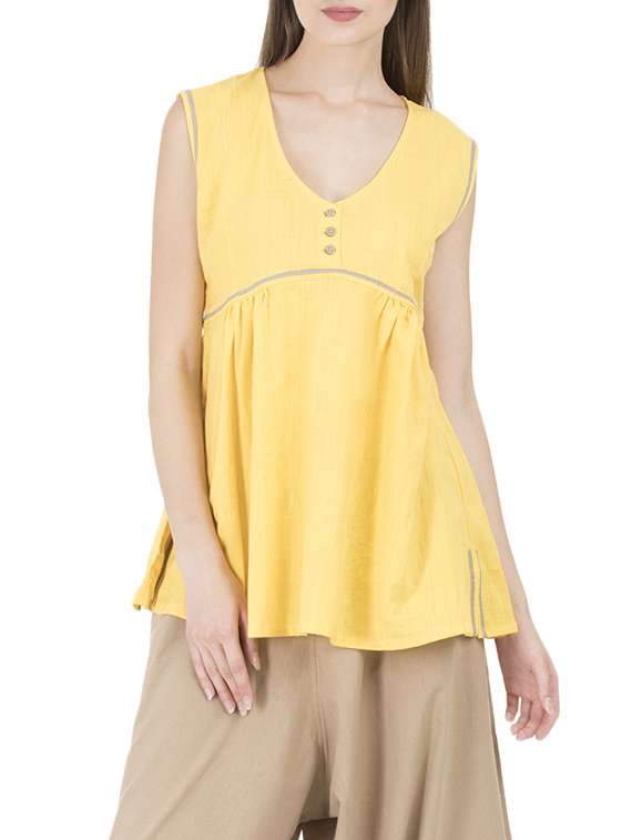 grass by gitika goyal yellow colored sleeveless top