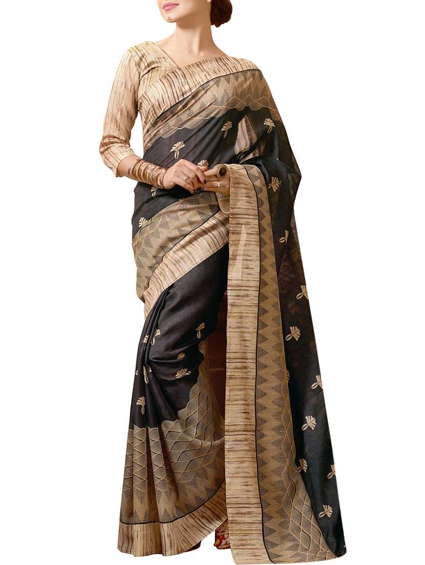 contrast bordered printed saree with blouse