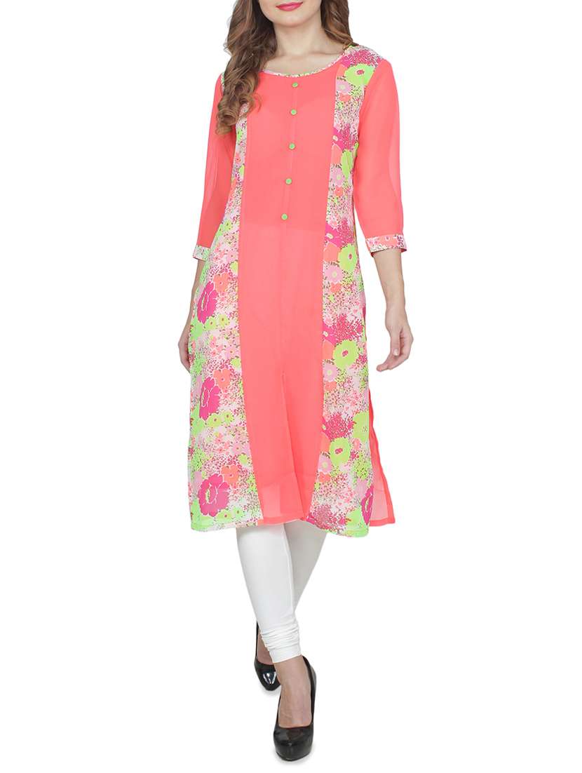 pink poly cotton straight kurta