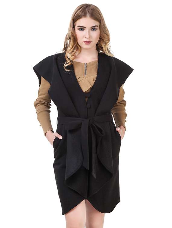 black tie front solid overcoat