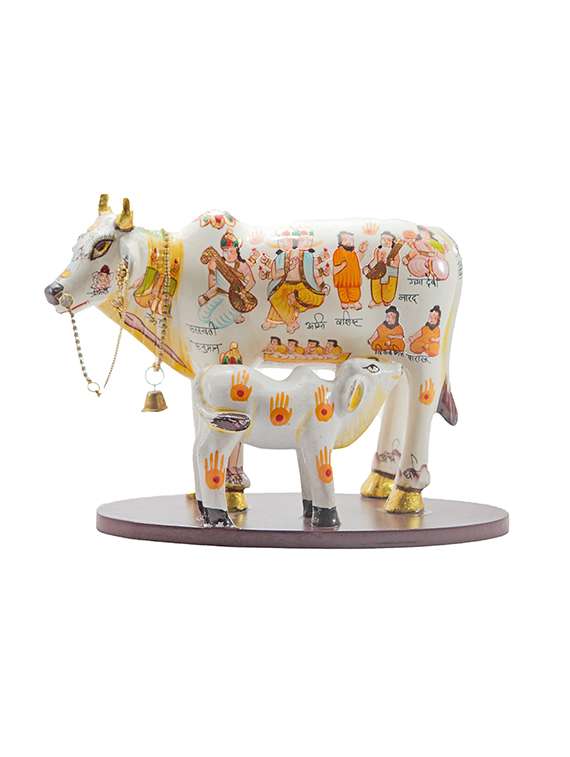 kamdhenu cow with calf hand painted