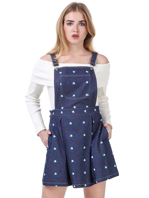 pleated denim pinafore dress