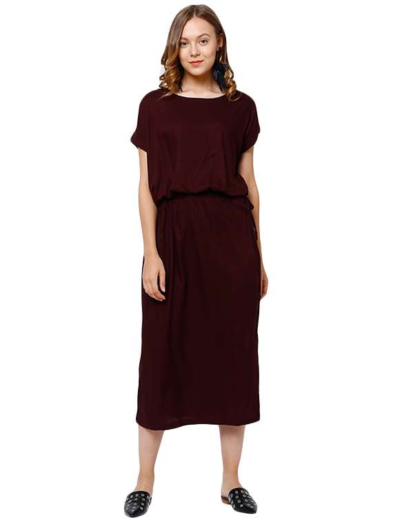 maroon rayon blouson dress
