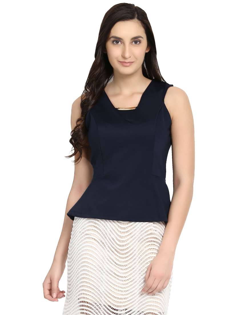 solid navy blue peplum top