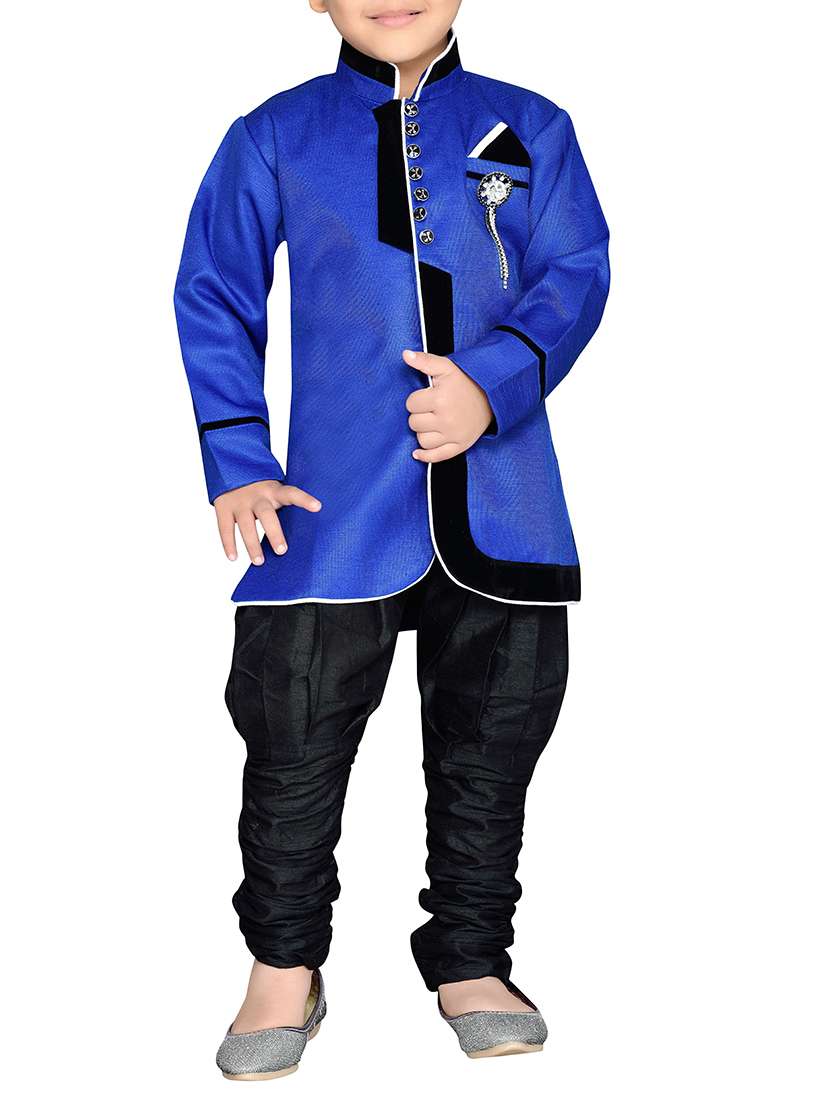 blue cotton blend sherwani sets
