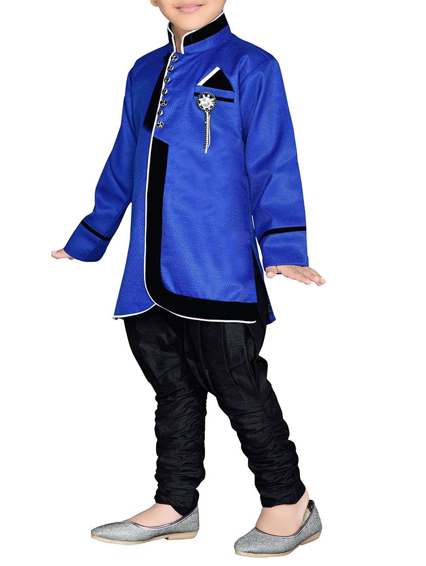 blue cotton blend sherwani sets - 14405594 - Standard Image - 2