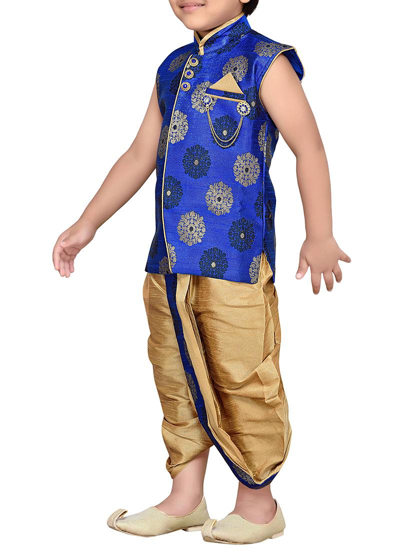 blue silk blend dhoti kurta sets - 14405613 - Standard Image - 2