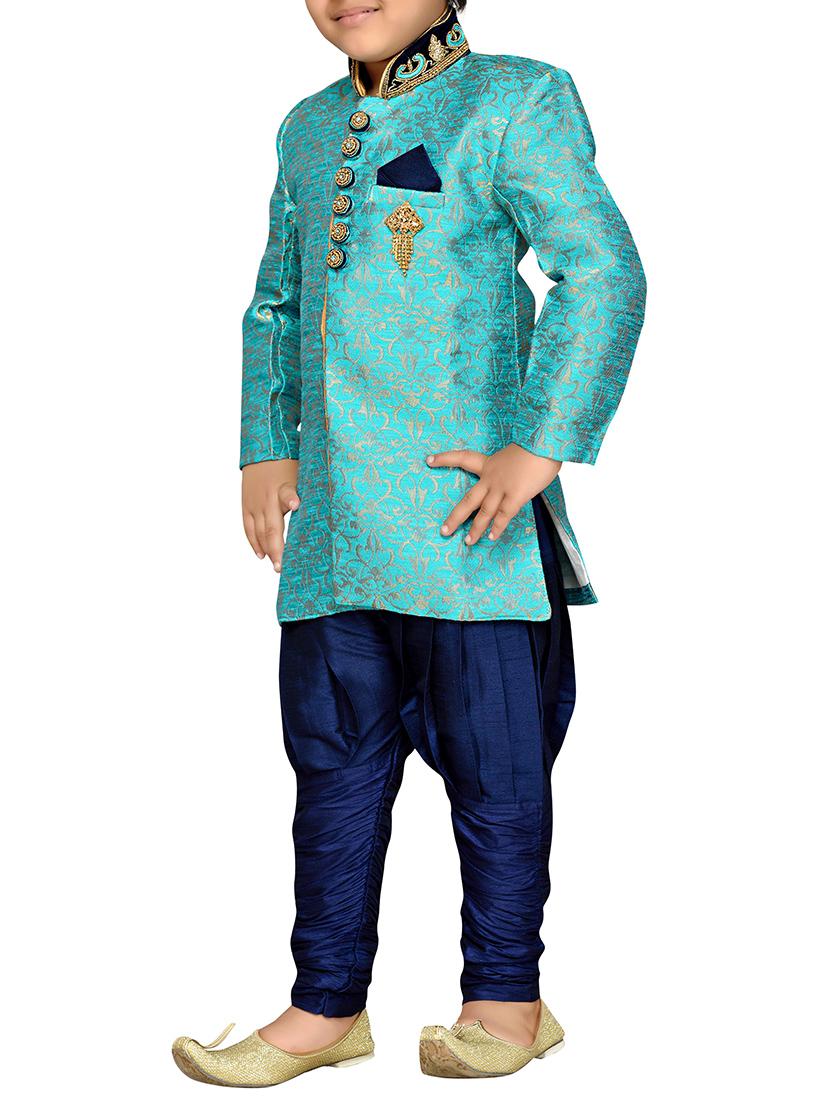 light blue silk blend sherwani sets - 14405617 - Standard Image - 2