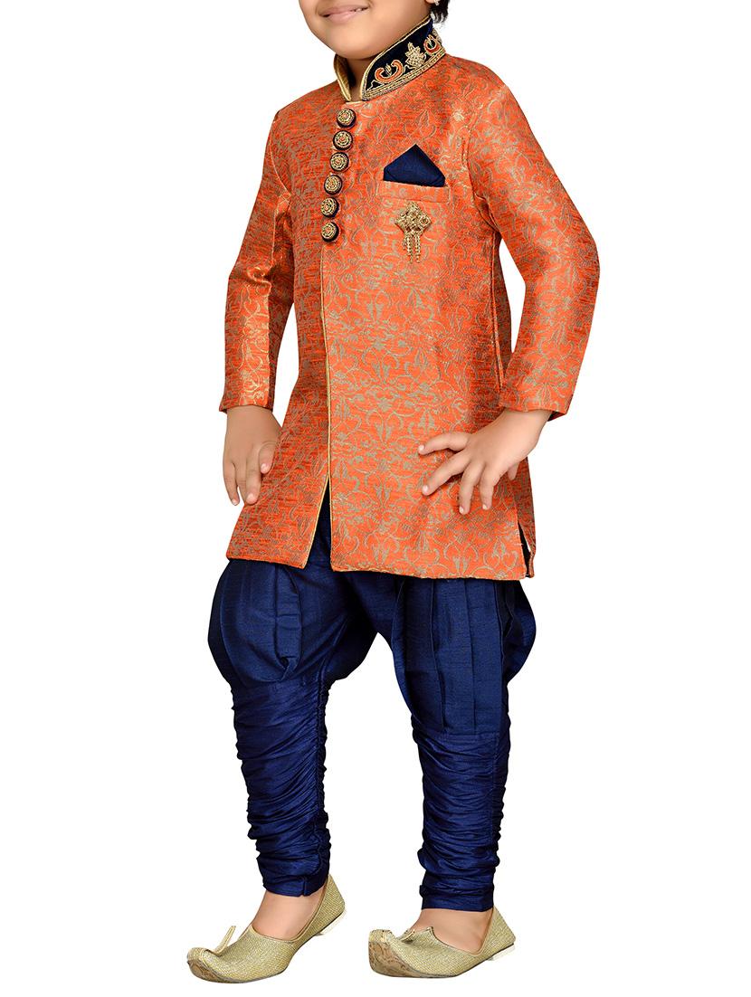 orange silk blend kurta sets - 14405618 - Standard Image - 2
