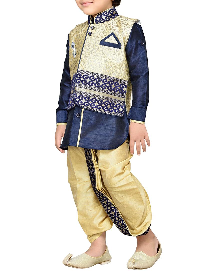 blue silk blend kurta sets - 14405641 - Standard Image - 2