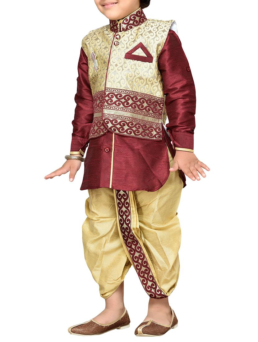 red silk blend dhoti kurta set - 14405643 - Standard Image - 2