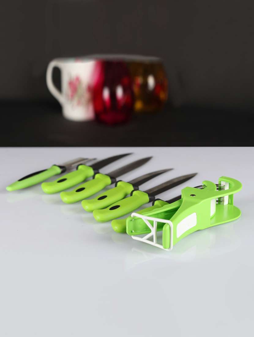 jen 7-pcs green combo of 1 veg cutter, 1 peeler and 5
