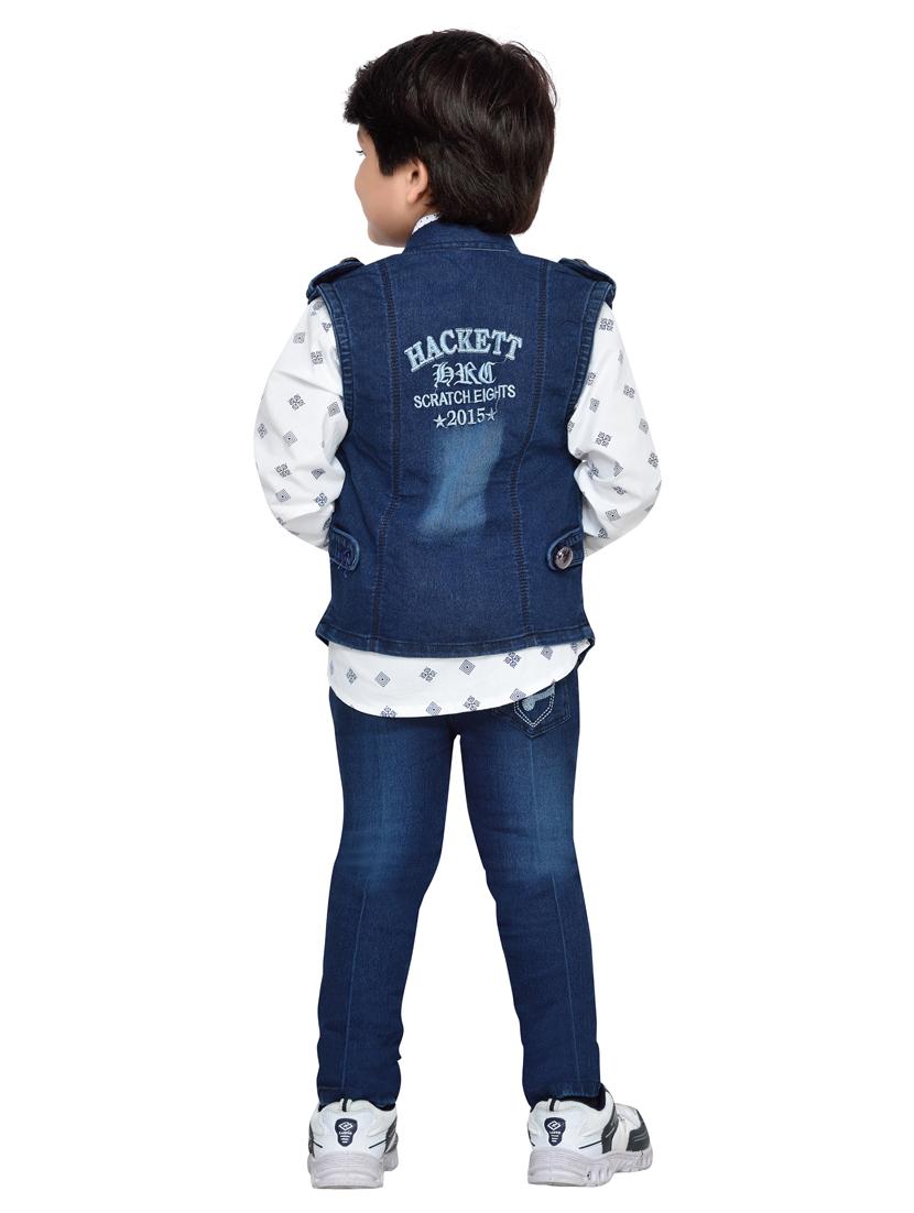blue shirt & jeans set with jacket - 14408632 - Standard Image - 2