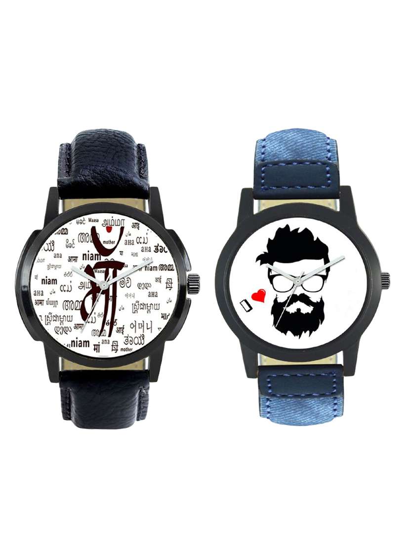 round analog dial leatherette strap watch combo