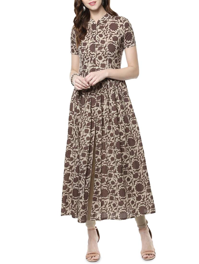 brown cotton flared kurta