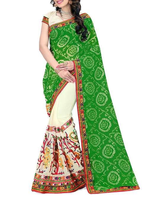 women's solid with work green colored saree with blouse - 14416387 -  Standard Image - 0
