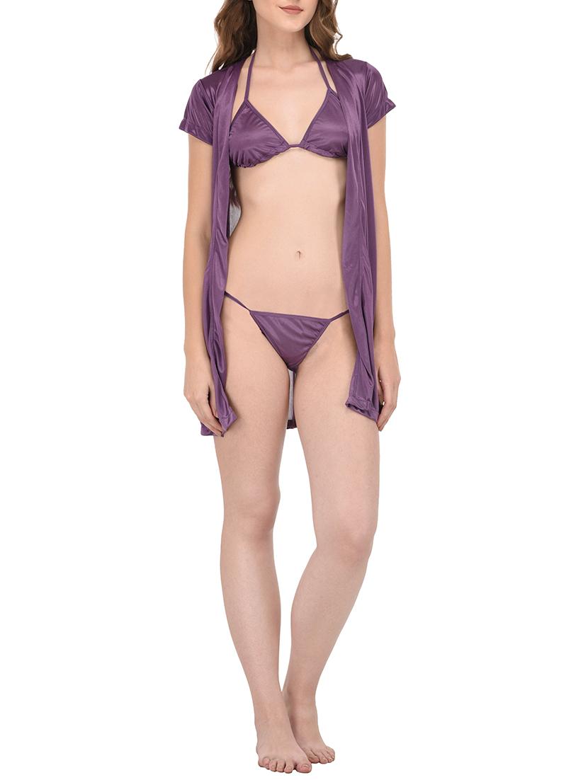 purple polyester sleepwear robe - 14420169 - Standard Image - 2