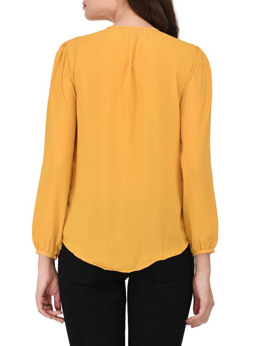 yellow cotton solid tunic - 14420934 -  Standard Image - 2