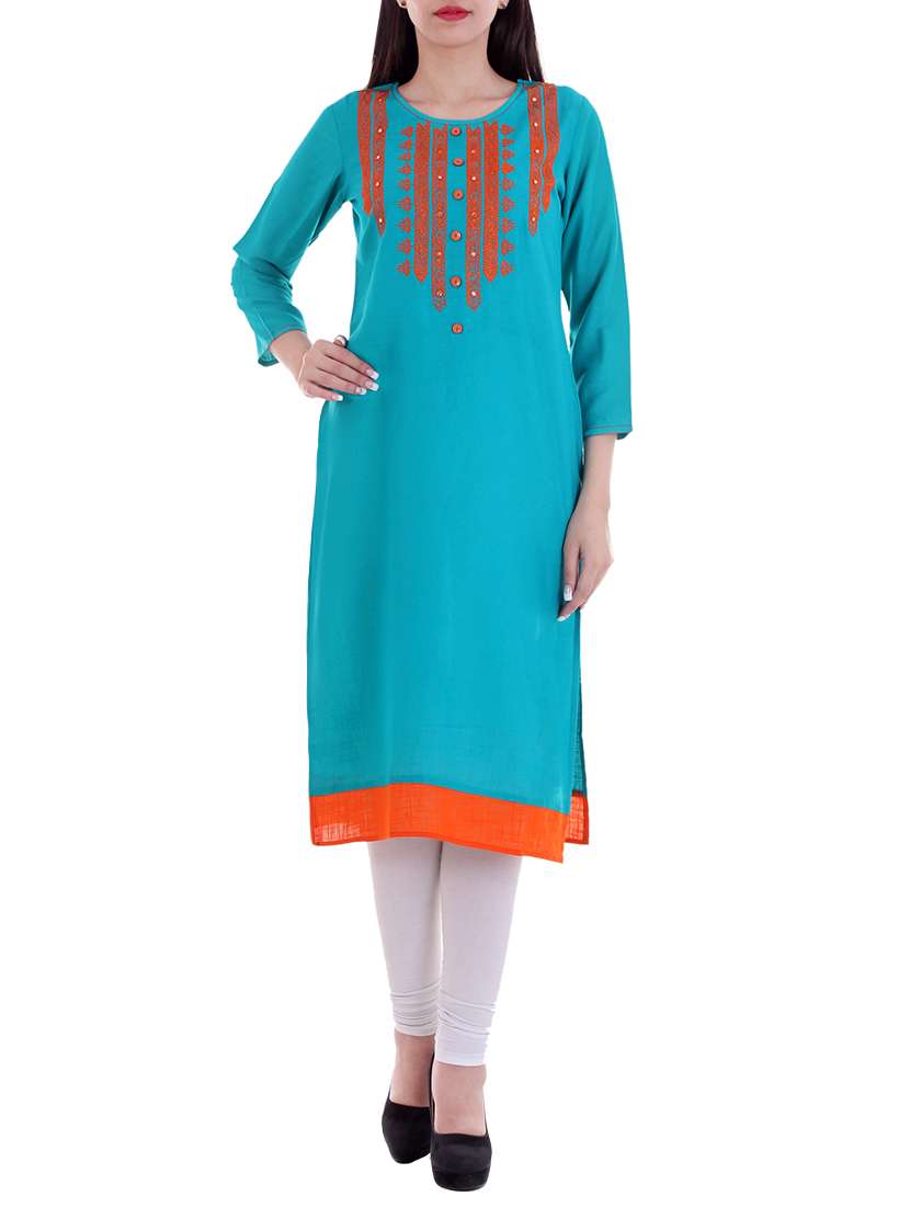 turquoise rayon straight kurta