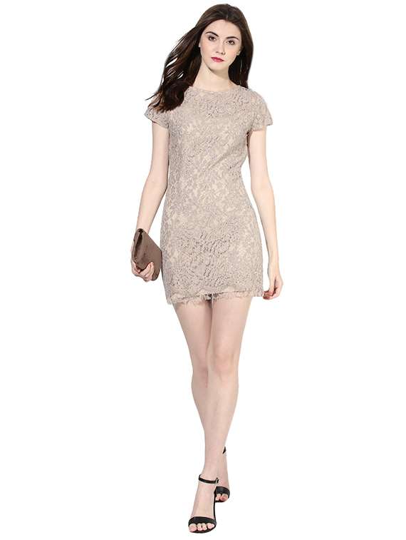 beige lacy sheath dress