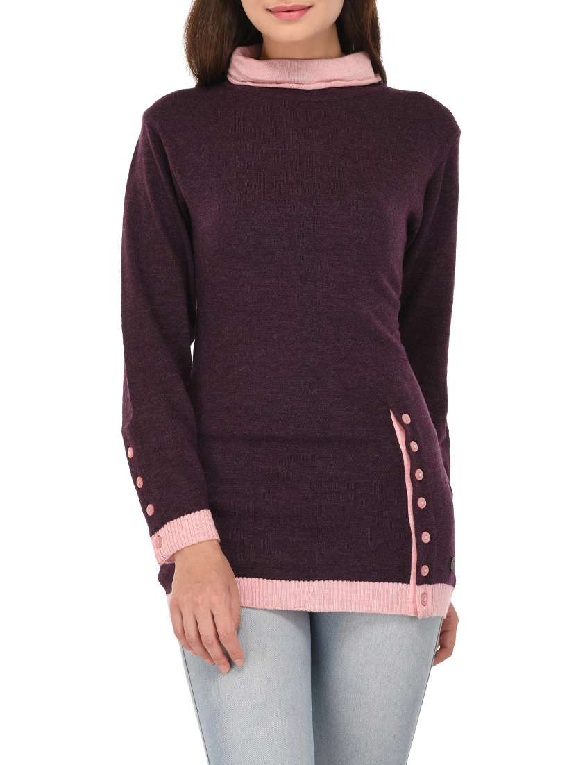 purple woollen turtle neck pullover