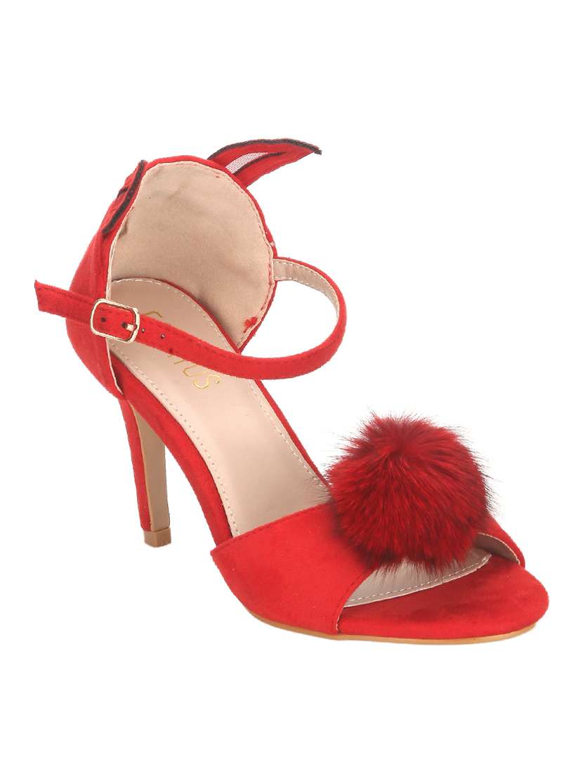 red suede ankle strap sandals