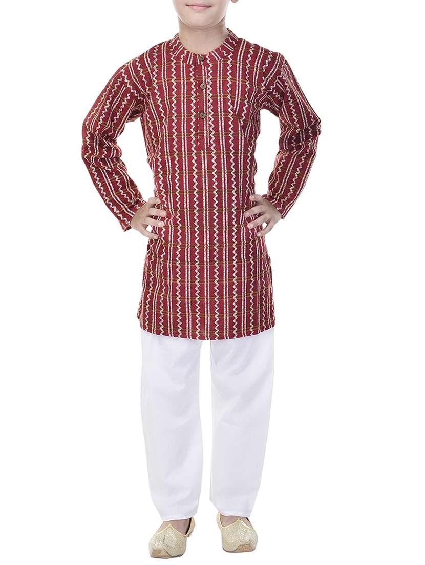 red and white cotton kurta set