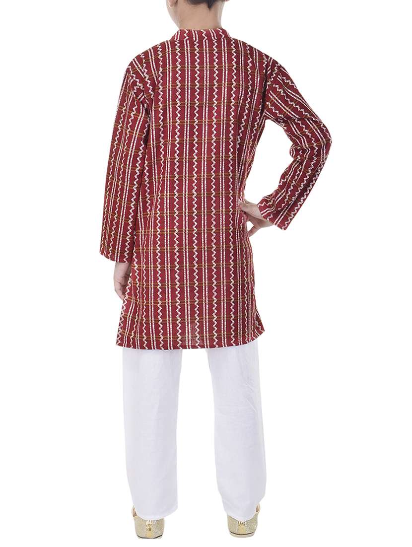 red and white cotton kurta set - 14428925 -  Standard Image - 2