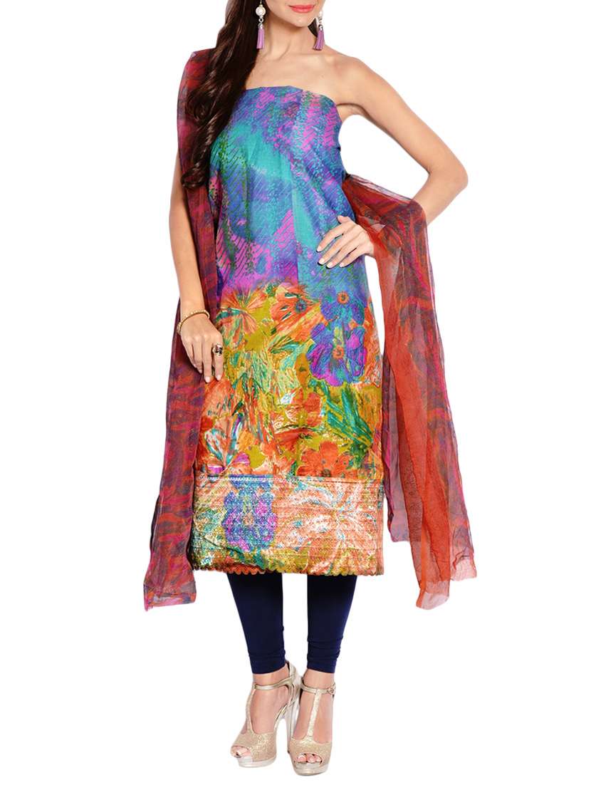 multicolored cotton printed dress material