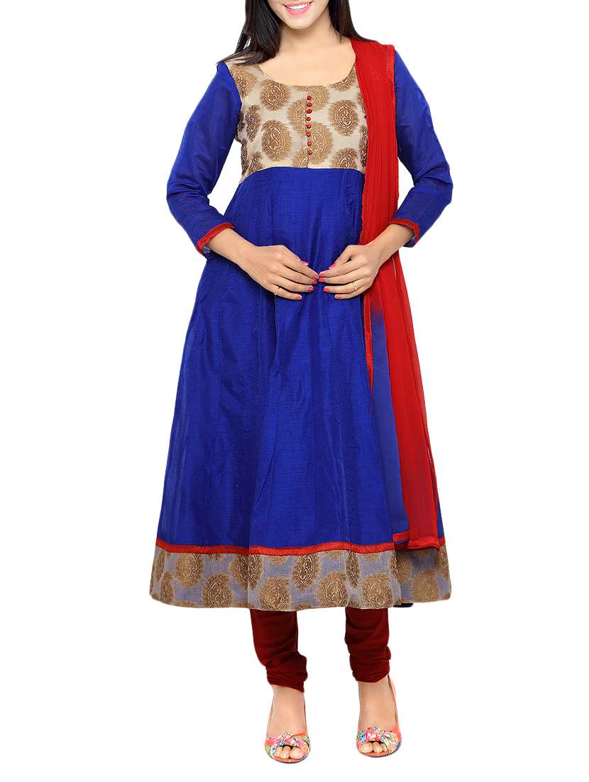 blue chanderi cotton unstitched suit