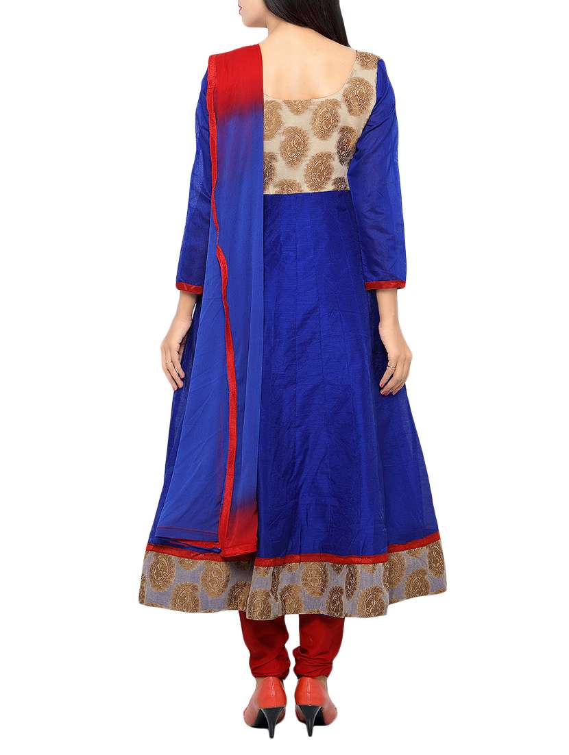 blue chanderi cotton unstitched suit - 14432017 -  Standard Image - 2