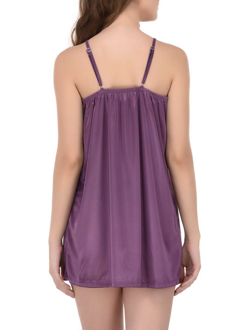 purple satin sleepshirt with bra panty set - 14434718 - Standard Image - 2