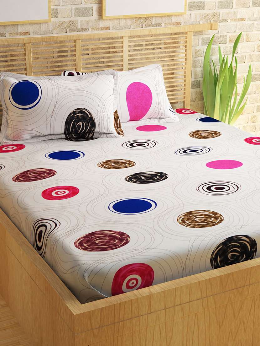 100% cotton multicolored double bedsheet with 2 pillow covers