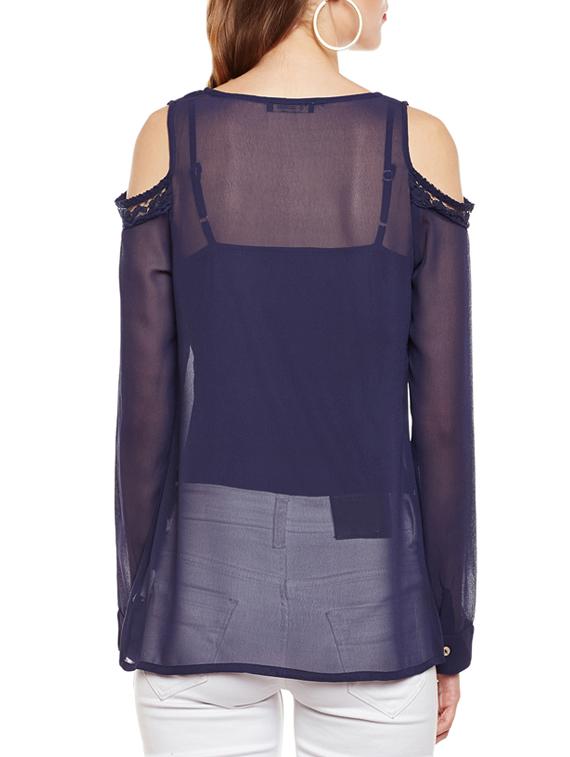 lace detail cold shoulder top - 14438486 - Standard Image - 2