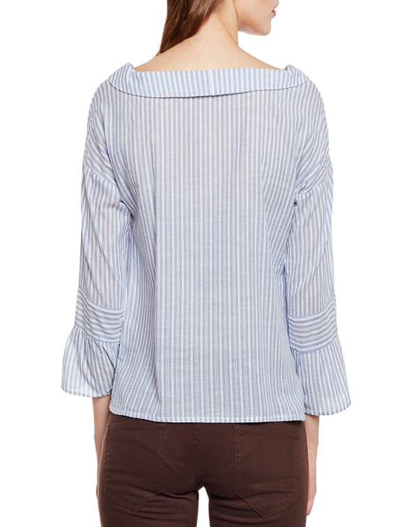 lace insert striped bell sleeved top - 14438499 -  Standard Image - 2