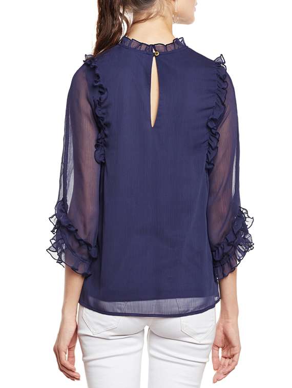 frilled sheer sleeved top - 14438505 - Standard Image - 2