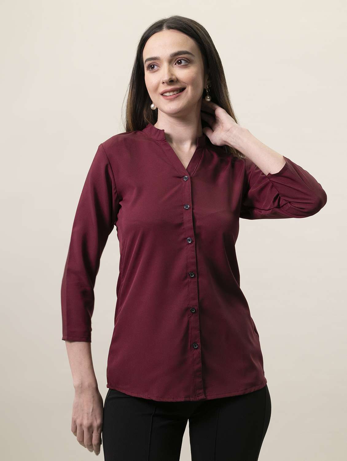 wine colored shirt