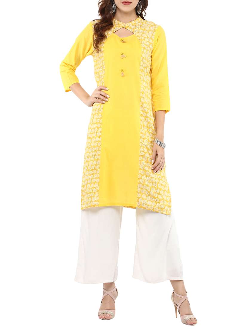 yellow cotton straight kurta
