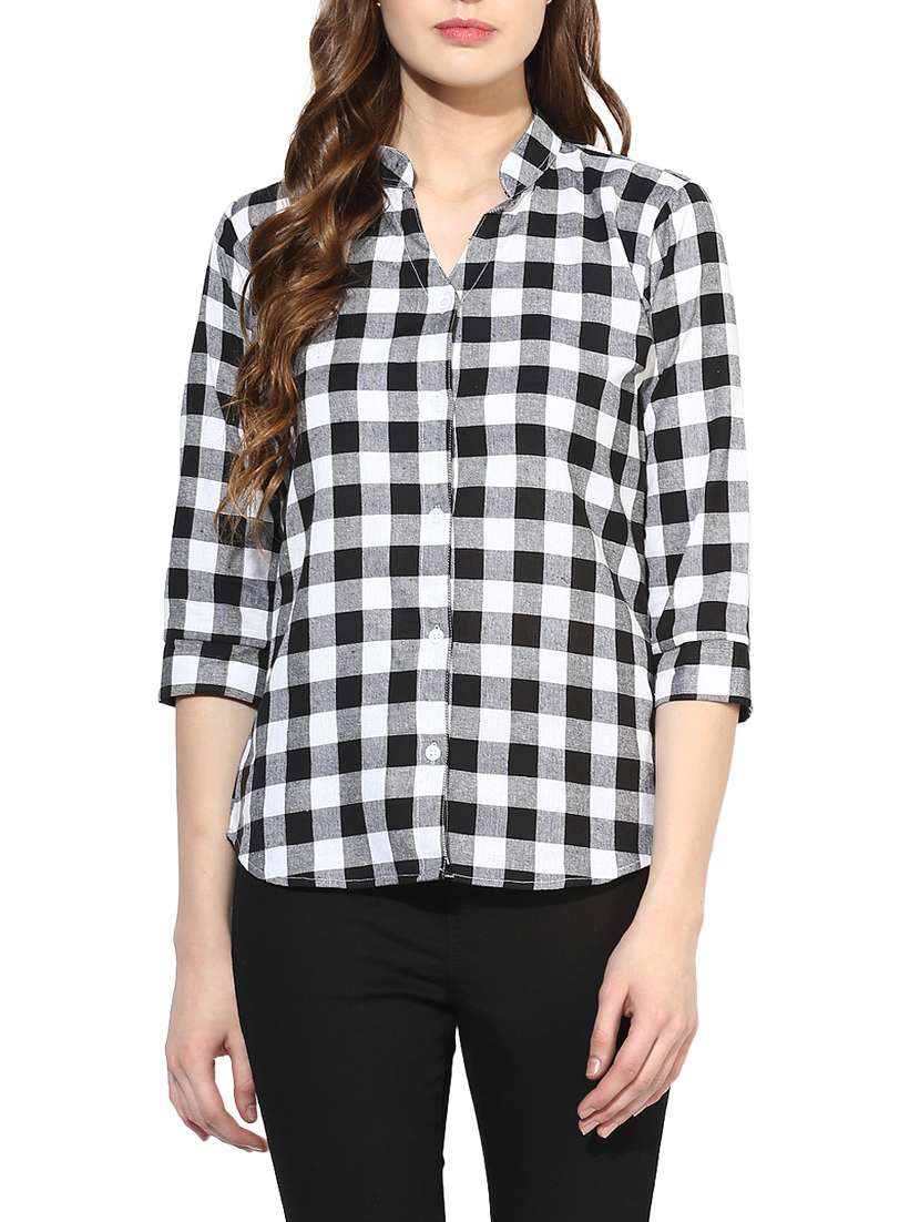 mandarin neck checkered shirt 