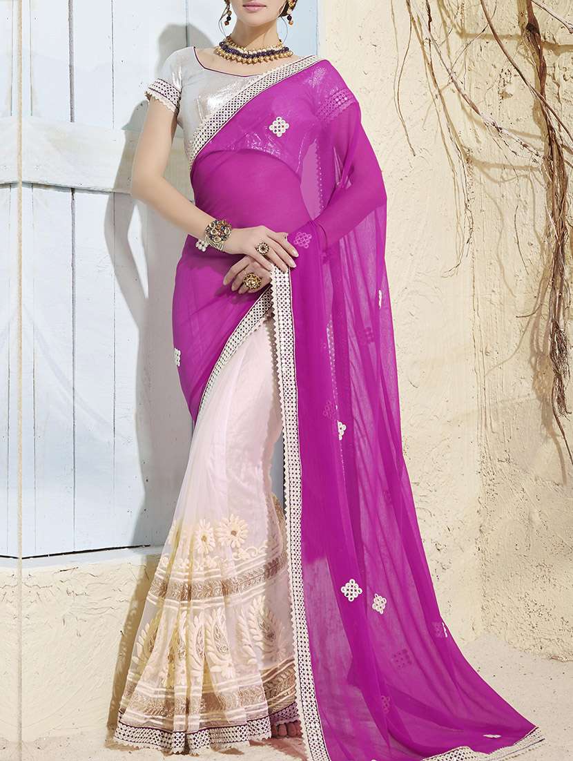 magenta half and half saree with blouse