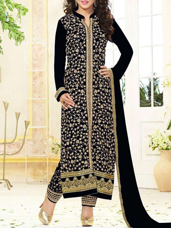 black semi-stitched straight pant suit