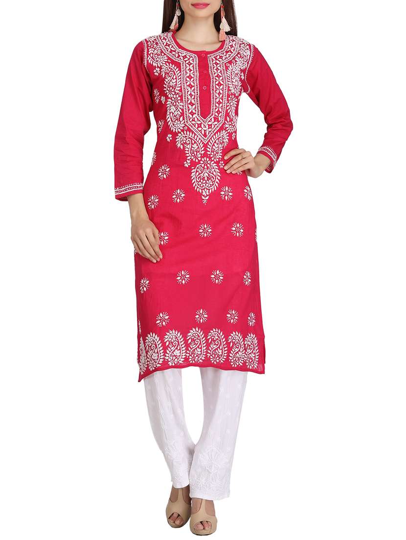 ADA magenta cotton straight kurta